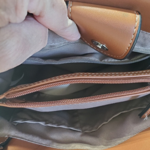 London Fog Blue and Brown Women's Satchel Bag With Detachable Strap - Picture 13 of 16